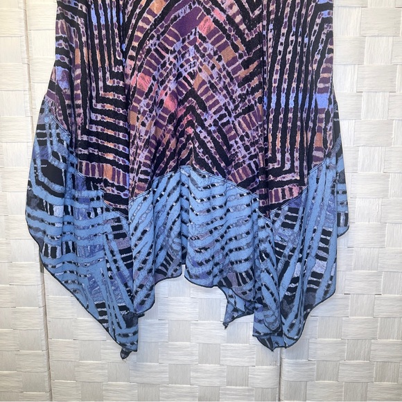 Free People Boho Geometric Print Handkerchief Hem Tunic Tank Top Blue Purple - Picture 3 of 10